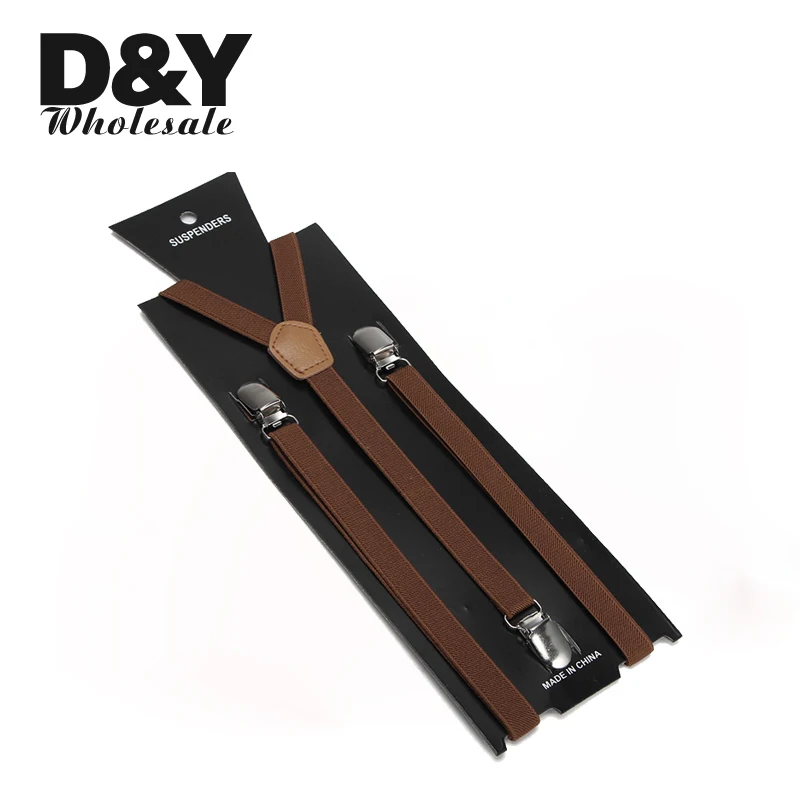 Women Men Suspender Clip-On Elastic Braces Slim Suspender For Trousers Pants Holder Braces Y-Back 1.5cm Wide Light Brown