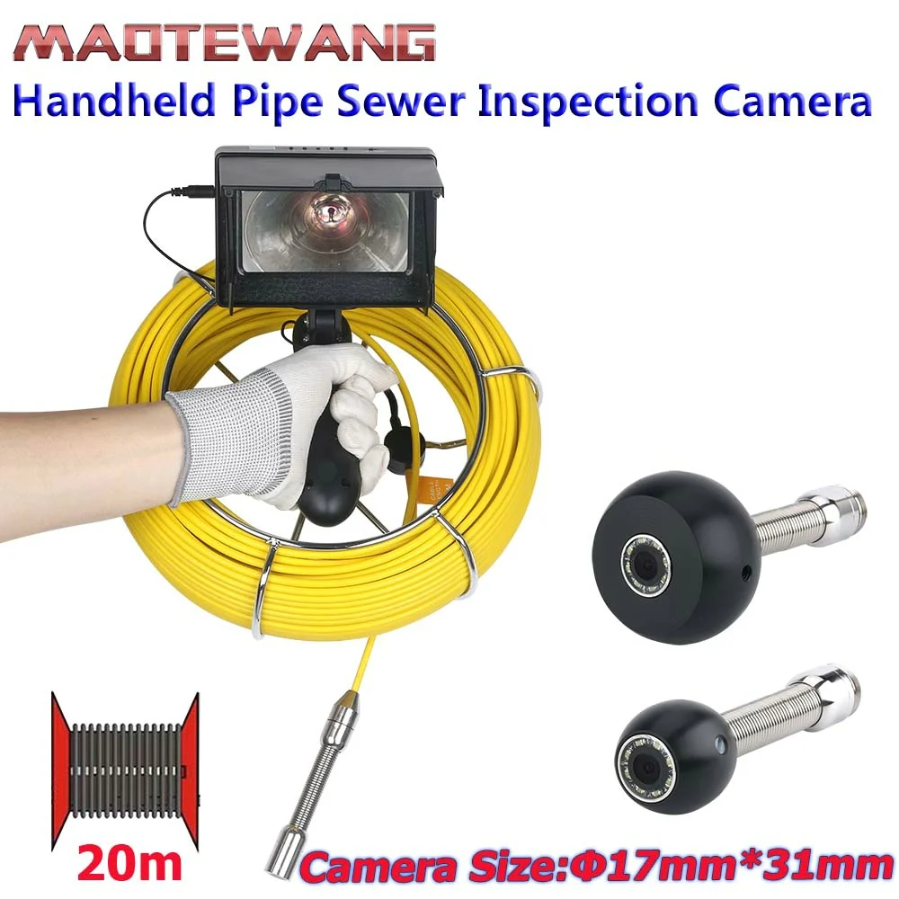 Handheld Industrial Pipe Sewer Inspection Video Camera, IP68 Waterproof, 4.3 inch, 17mm, 1000 TVL Camera with 8 LED Lights