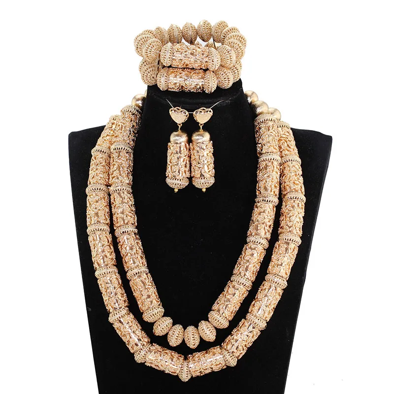

Big Heavy Gold African Bib Statement Jewelry Set Double Layers Rhinestone Copper Alloy Costume Jewelry Sets for Women ABG110