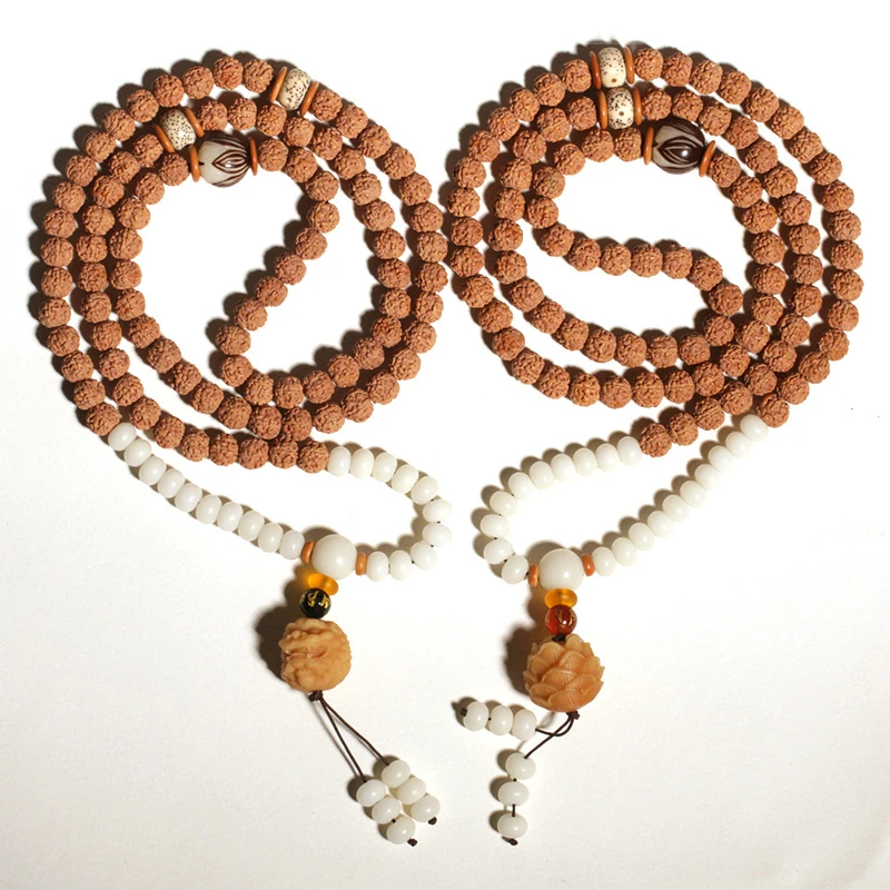 JoursNeige Tibetan KingKong Bodhi Beads Rosary 8mm Round Bracelets lotus Pendant Rudraksha Bodhi Buddha Prayer Japa mala