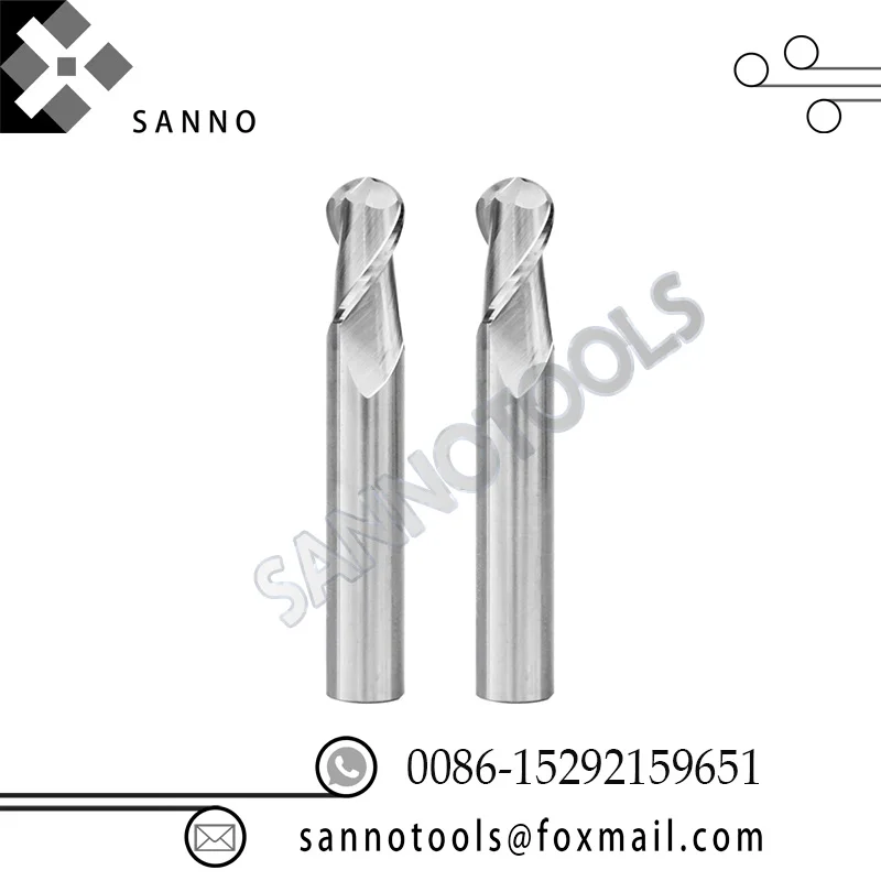 HRC 45 degree 2 Flutes Tungsten Steel Ball Nose End Mill With Long Shank CNC End Milling Cutter For Cutting Aluminum Alloys