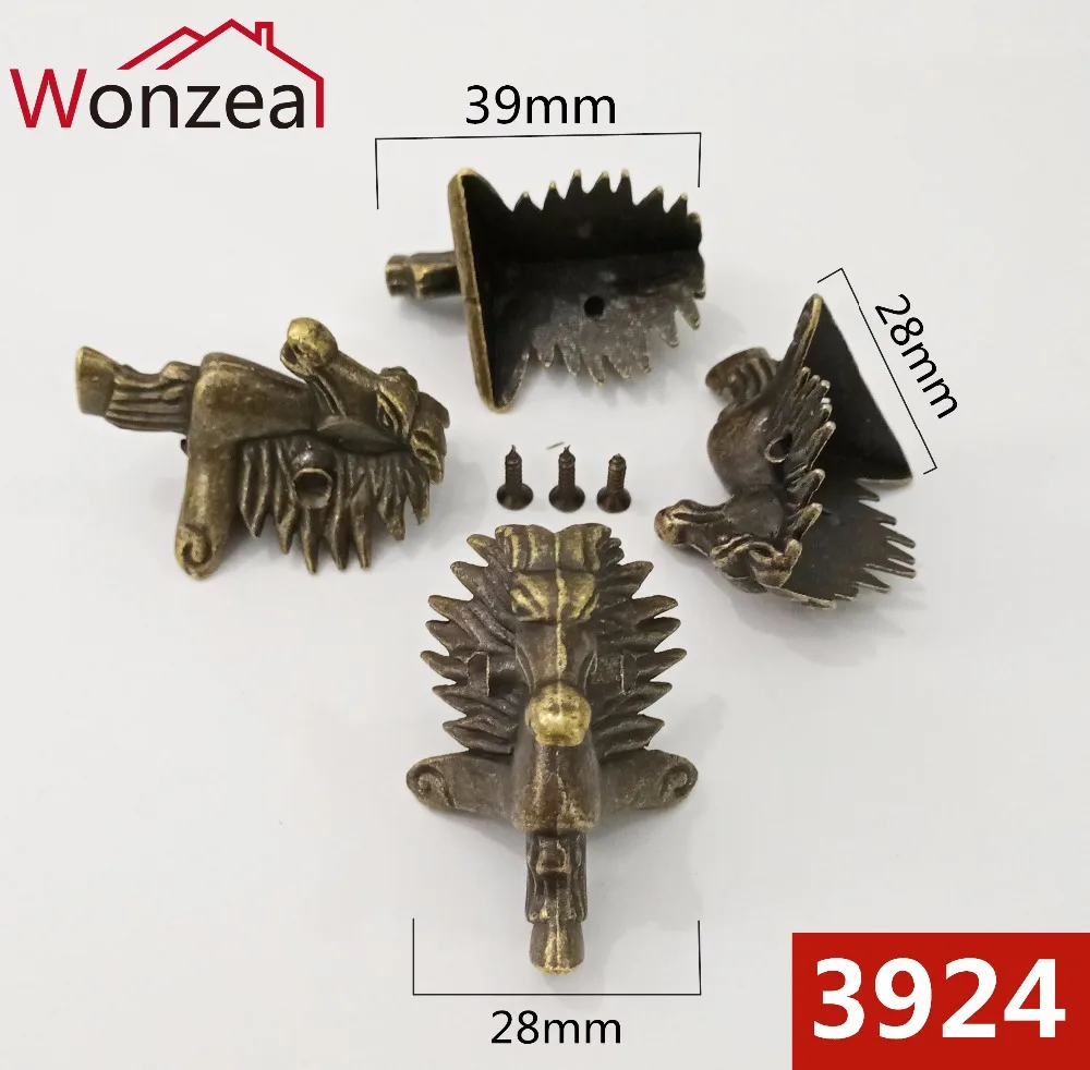 4pcs/Lot 39x24mm Horse Head Box Foot Zinc Alloy Antique Bronze Jewelry Box Corner Foot Protector Desk Box Edge Furniture Legs