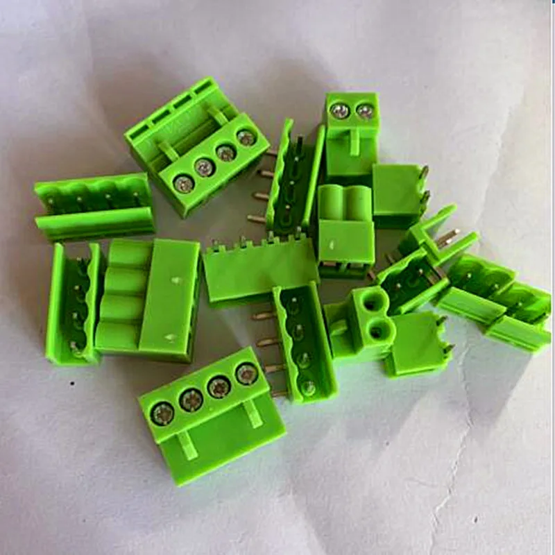 10sets 3.96mm Spacing 2-24p Screw Pluggable Block Terminal Connectors Straight Single /Curved needle seat Row AC 300V 10A Green