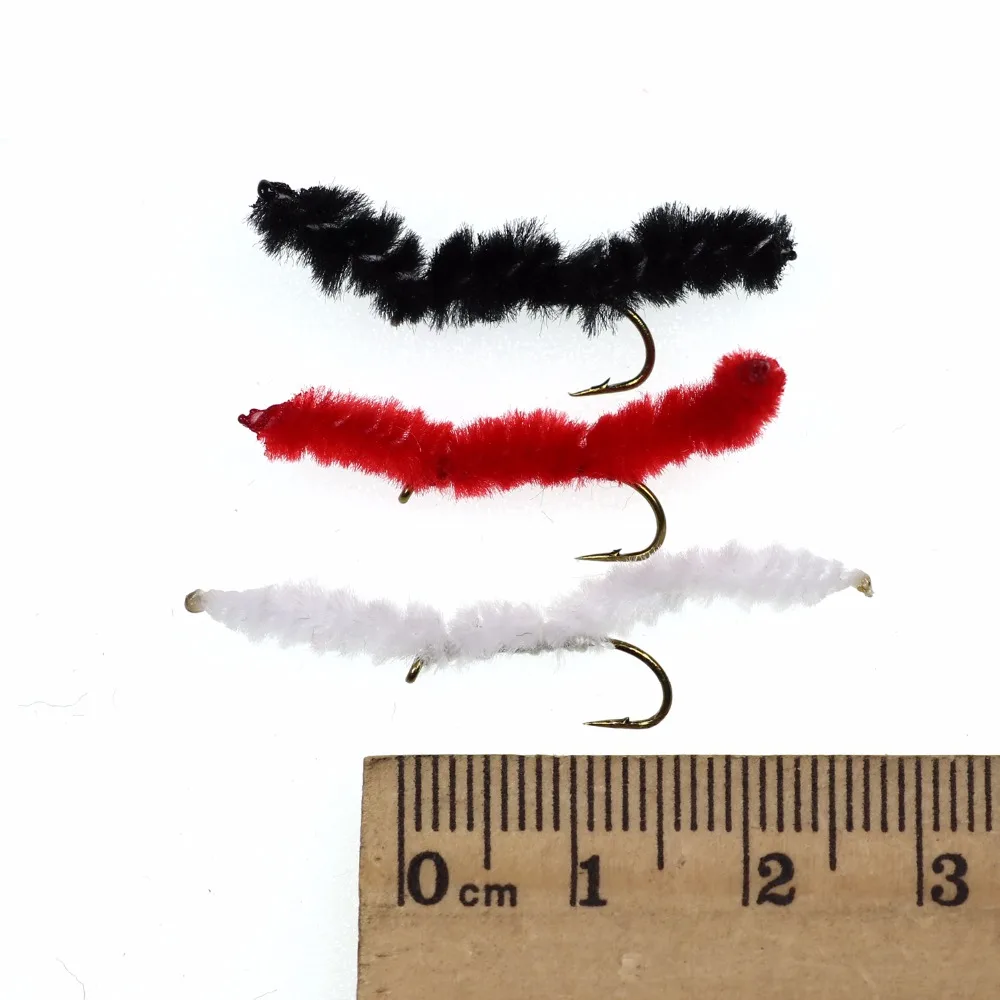 Wifreo 10PCS San Juan Worm Fly Aquatic Worms River Trout Fishing Flies Red Black White