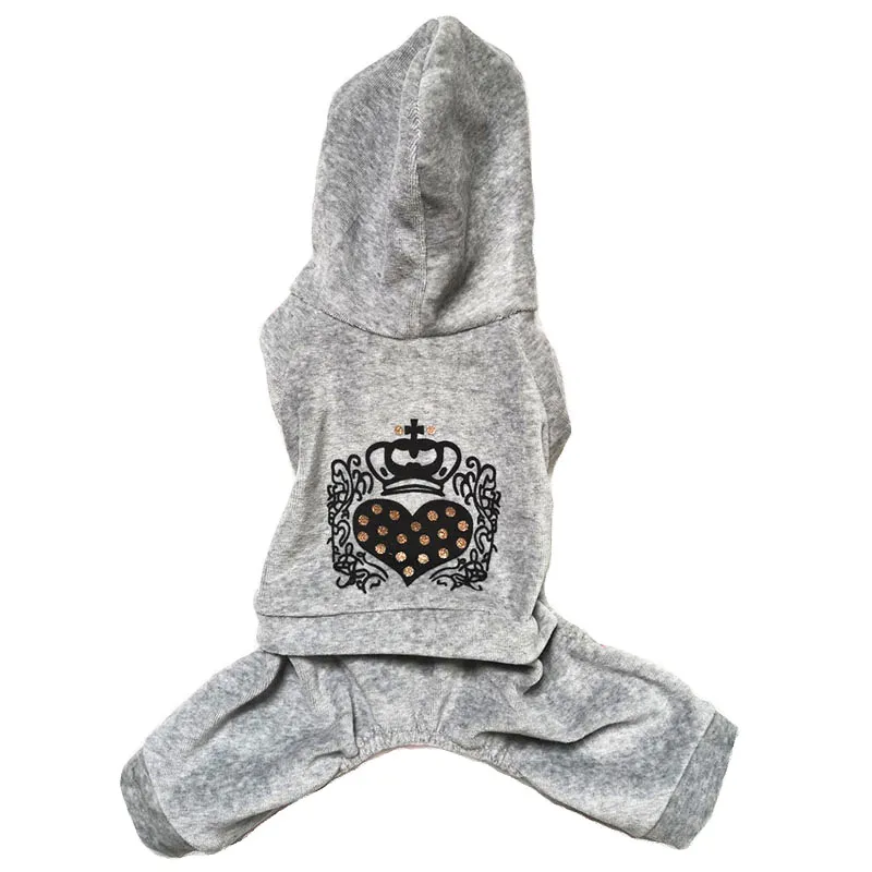 FODOG Pet Dog Cat Sport Hooded With Crown Heart Pattern Velvet Dog Jumpsuit Pet Clothing Dog Coat Pet Product Clothing Jacket