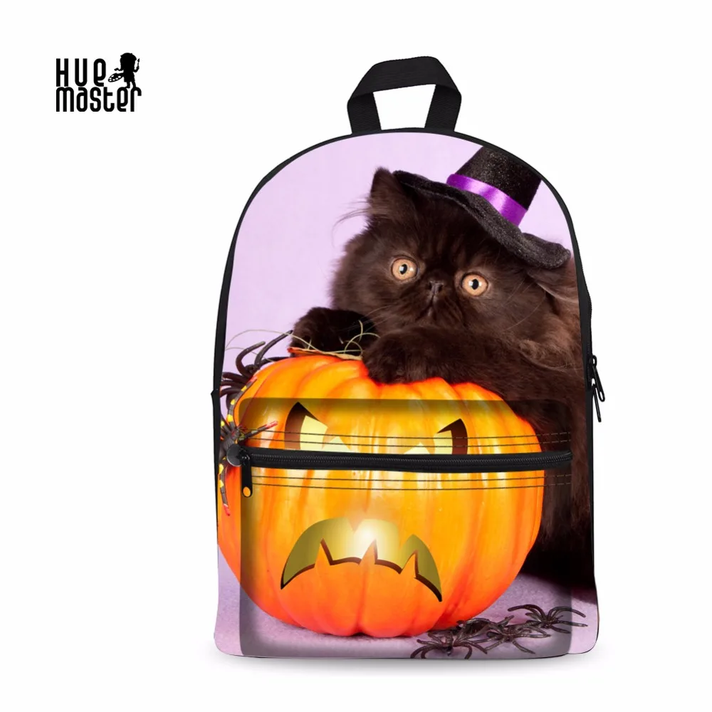 halloween style backpack Casual Canvas Backpack Women Lovely Cat and pumpkin lamp Printed Backpack Teenager Large Capacity bag