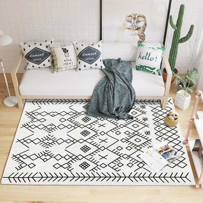 NEW INS Morocco Style Beige White Geometric Pattern Living Room Rug, Pastoral home decoration Bedroom Carpet, Nordic floor mat