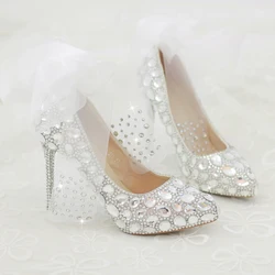 Love Moments crystal rhinestone women wedding shoes Silver bridal shoes big size 41-43 high-heel shoes Ladies platform shoes