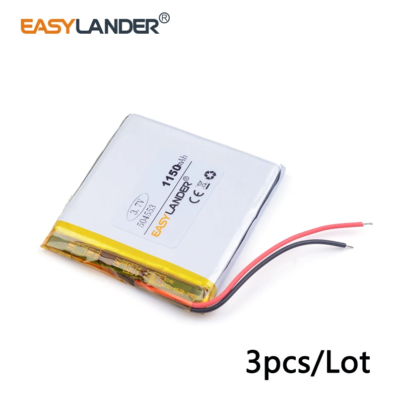 3pcs /Lot 504553 1150mAh 3.7v lithium Li ion polymer rechargeable battery MP3 4 5 navigation instruments and other common PSP