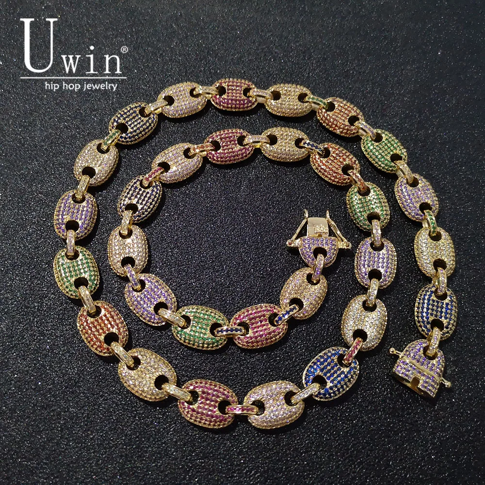 UWIN Coffee beans Necklace Puffed Marine Chain 13mm Hip hop Link Gold color Multicolor Fashion Punk Choker Charms Jewelry