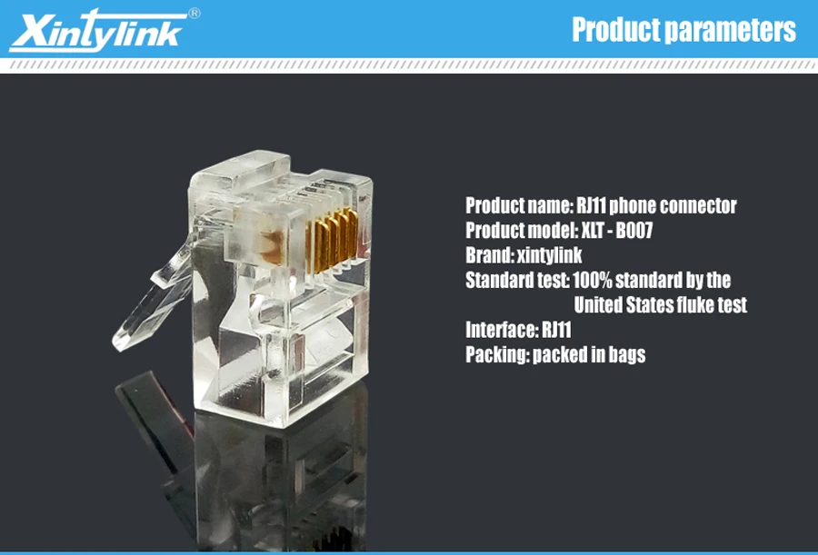 Imagem -02 - Xintylink Conector Macho Rj11 Conector de Telefone de Rede Modular Macho 6p4c Banhado a Ouro de Alta Qualidade 1000 Peças