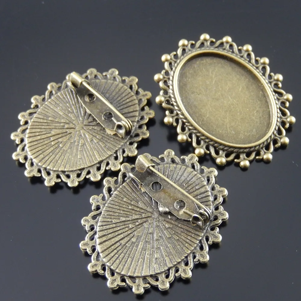 10pcs lot Vintage Women Antique Style Bronze Tone Zinc Alloy Cameo Tray Cabochon Setting  25*18mm  Brooch Pins 36*30*2mm AU33105