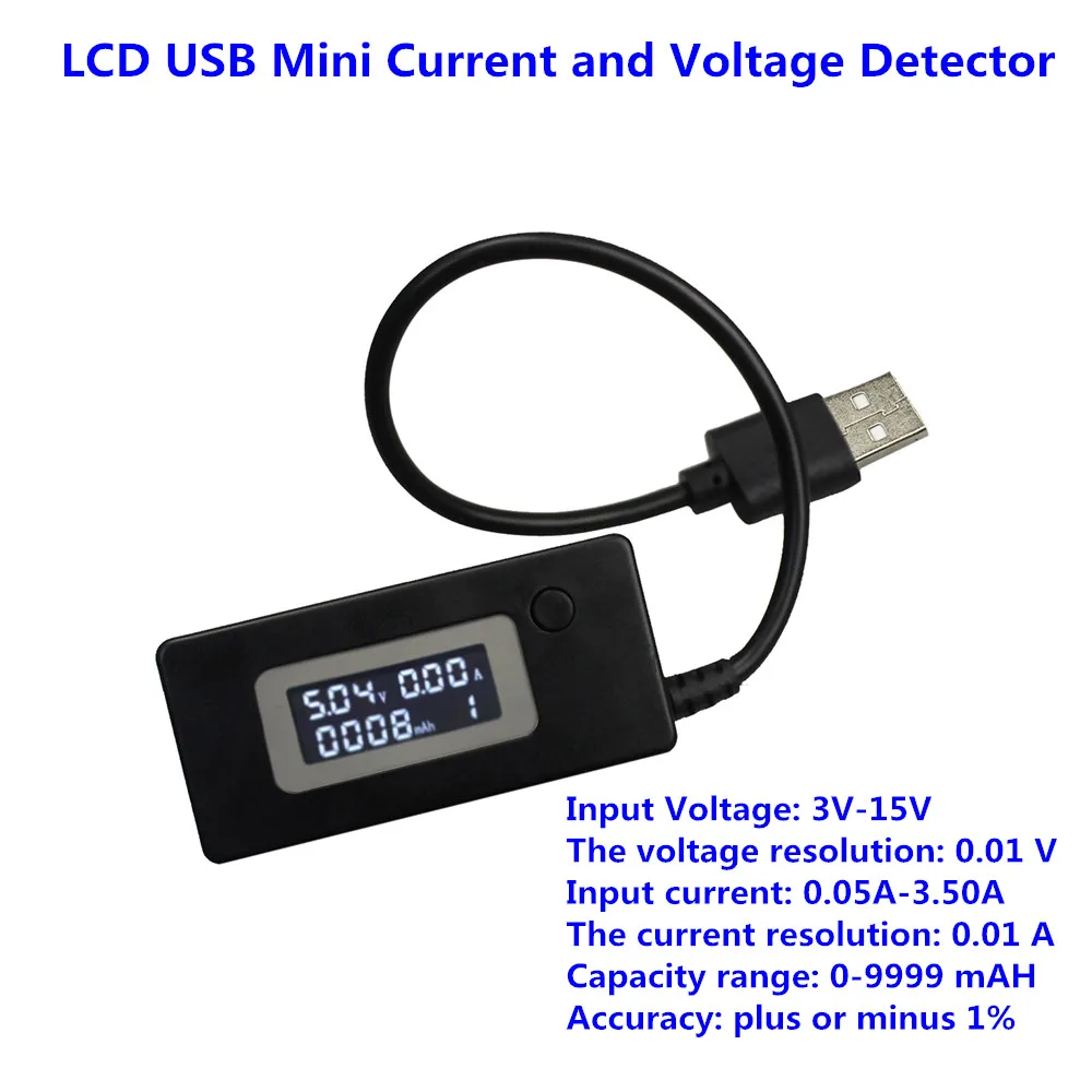 LCD Micro USB Charger Battery Capacity Voltage Current Tester Meter Detector White/Black Color+Load Resistor 2A/1A With Switch