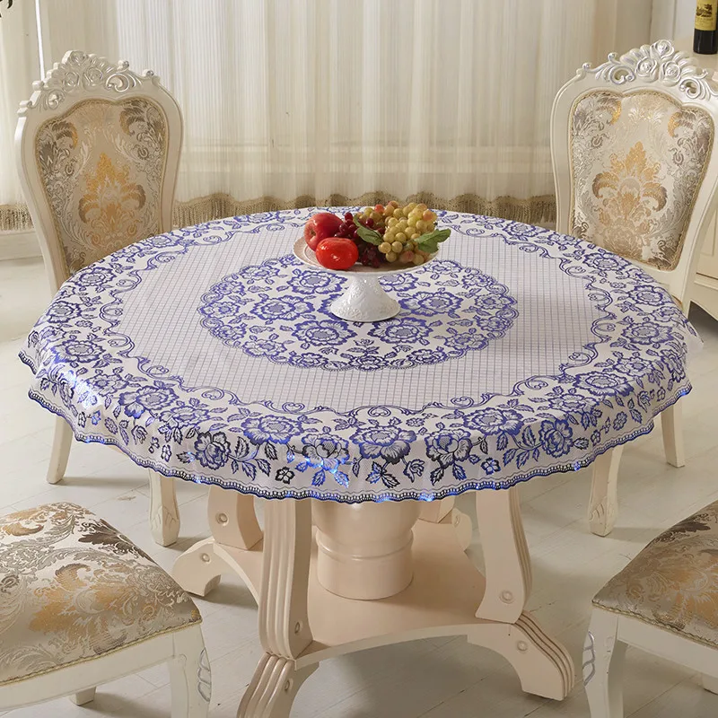 NIOBOMO new European-style flower plastic PVC round tablecloth waterproof and oiproof garden hotel home dining table cloth