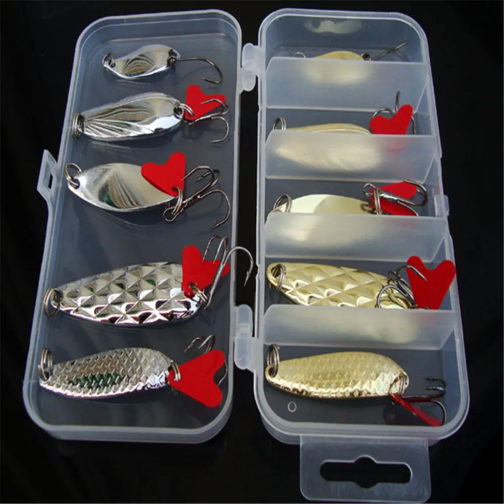 10pcs/20pcs Metal Spinner Spoon Kit Fishing Lure Hard Bait Set Sequins Treble Hook For Winter Ocean River Fishing Accessories