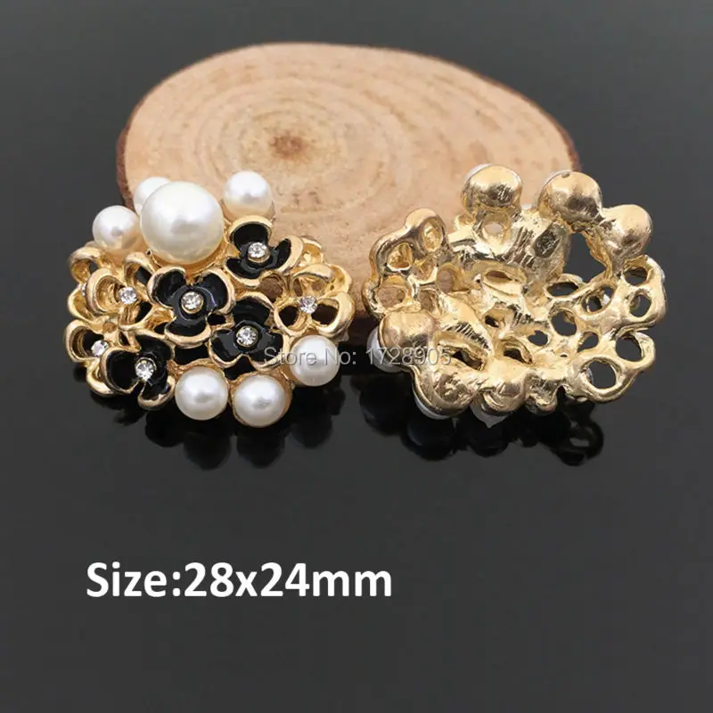 Arch Nail Art Babysbreath Cluster  Enamel Flower Crystal Pearls Button gold Arc Embellishment for Hair Bow Center 28 mm 10 pcs