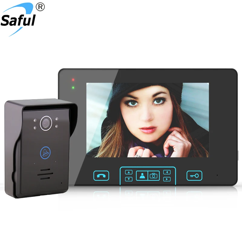 

Saful Wireless video Intercom System 7" Color Screen Doorbell Unlock Waterproof 100-240V Residential Security Video Door Phone