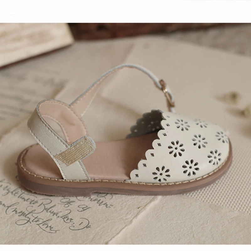 Summer Girls Sandals Cut-Outs Petal Kids Shoes Genuine Leather Princess Sandals High-grade Children Sandals