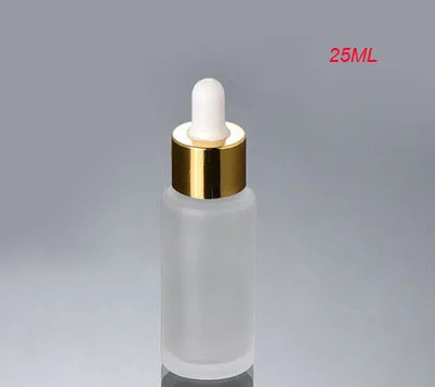 

25ML frosted glass dropper bottle with gold collar and white top ,empty 25ml frost glass bottle with dropper for essential oil