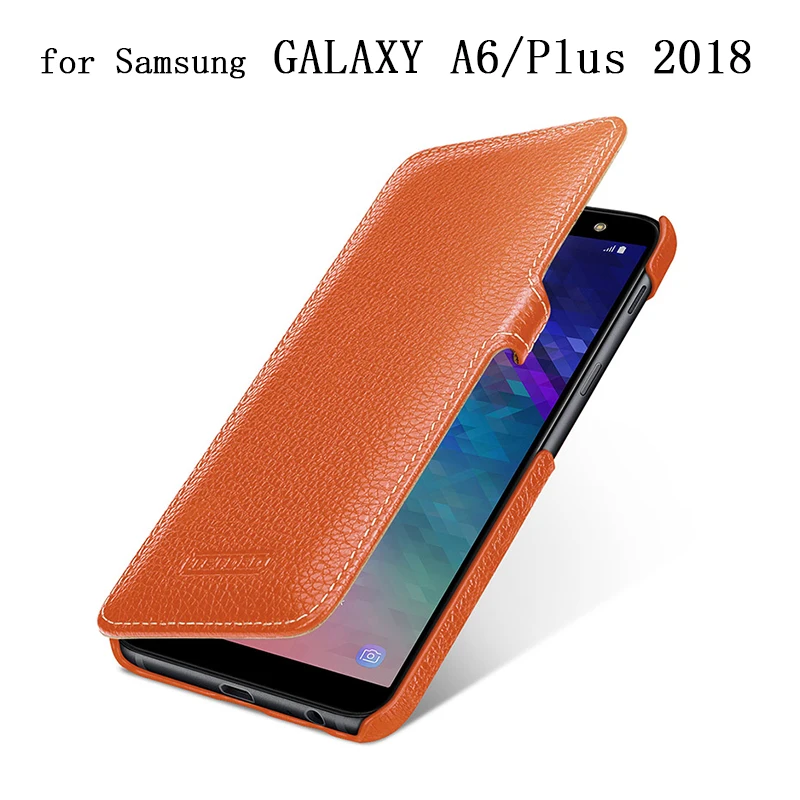 For Samsung Galaxy A6 2018 Case Pure Cow Genuine Leather Phone Cover for Fundas Samsung A6+ A6 Plus 2018 Version Flip Bag Skin