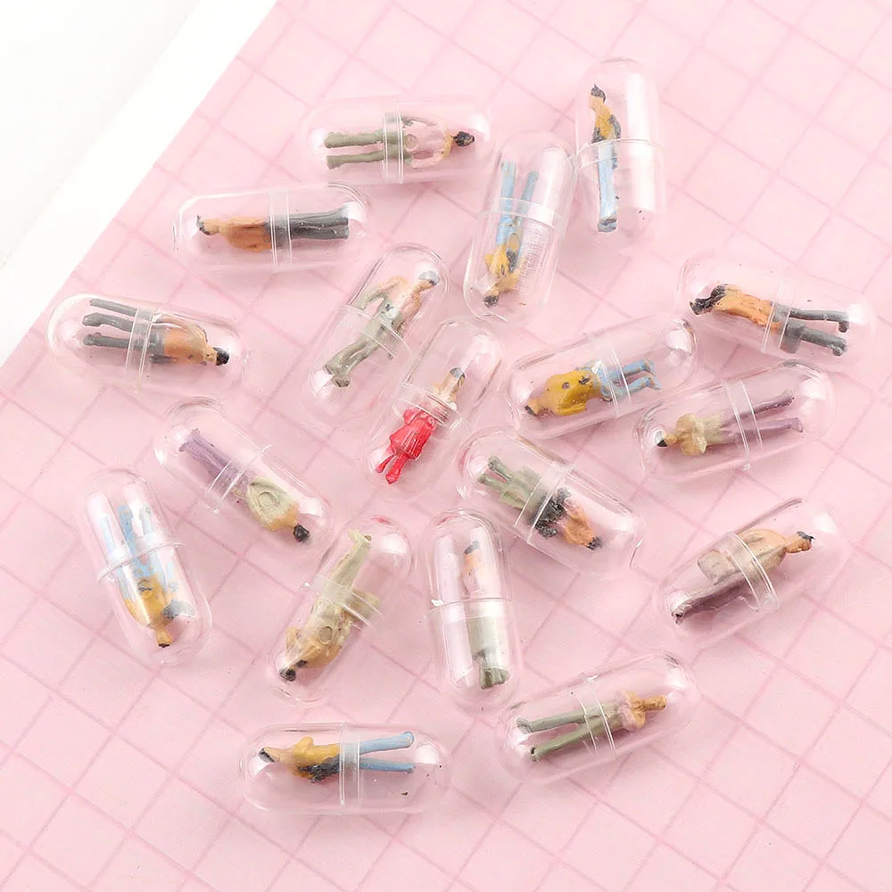 20pc Plastic Transparent Capsule Pill Humanoid Medince Pill Bottle Shape Figurines Make Earring Jewelry Accessories