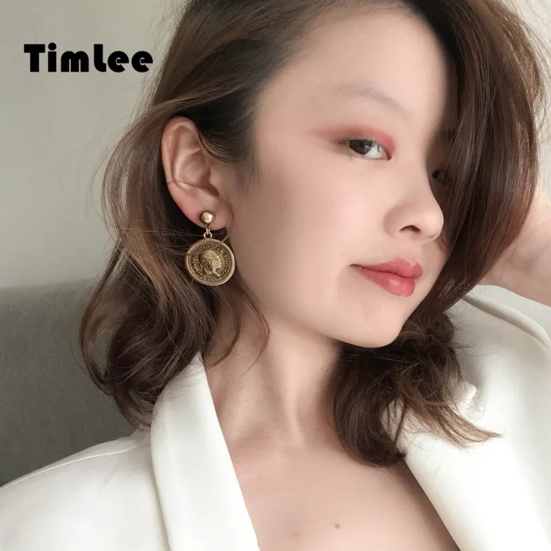 Timlee E054 Punk Design Vintage Metal Coin Alloy Drop Earrings  Personality Jewelry Wholesale