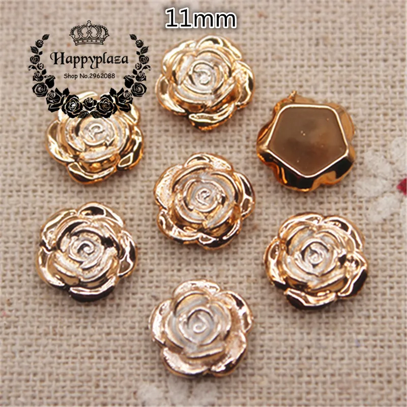 11mm/16mm/19mm Golden Rose Fiore di Plastica Flatback Decorazione Button Mestiere di Cucito Scrapbook Accessori