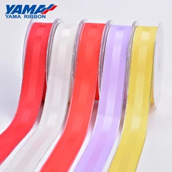 YAMA-Satin Ribbon with Silver Edge, Hair Bow, Party Supplies, Wedding, Craft Supplies, 9, 16, 25, 38mm, 3/8, 5/8, 1, 1-1/2 inch