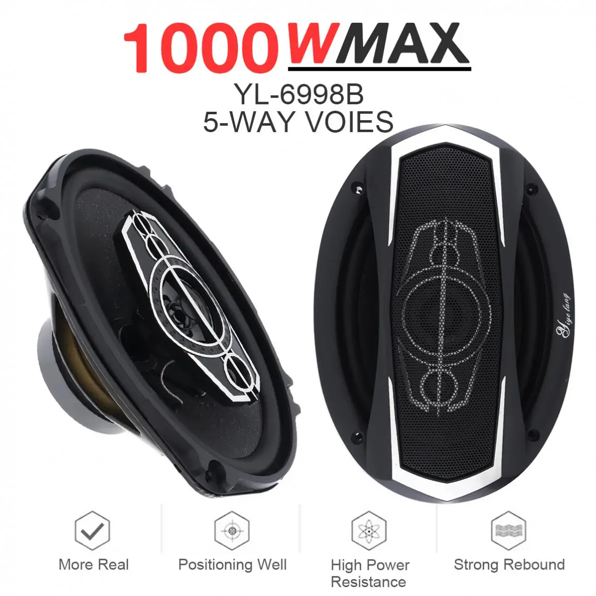 

2pcs 6x9 Inch 12V 1000W 5 Way Car Coaxial Auto Music Stereo Full Range Frequency Hifi Speakers Non-destructive Installation