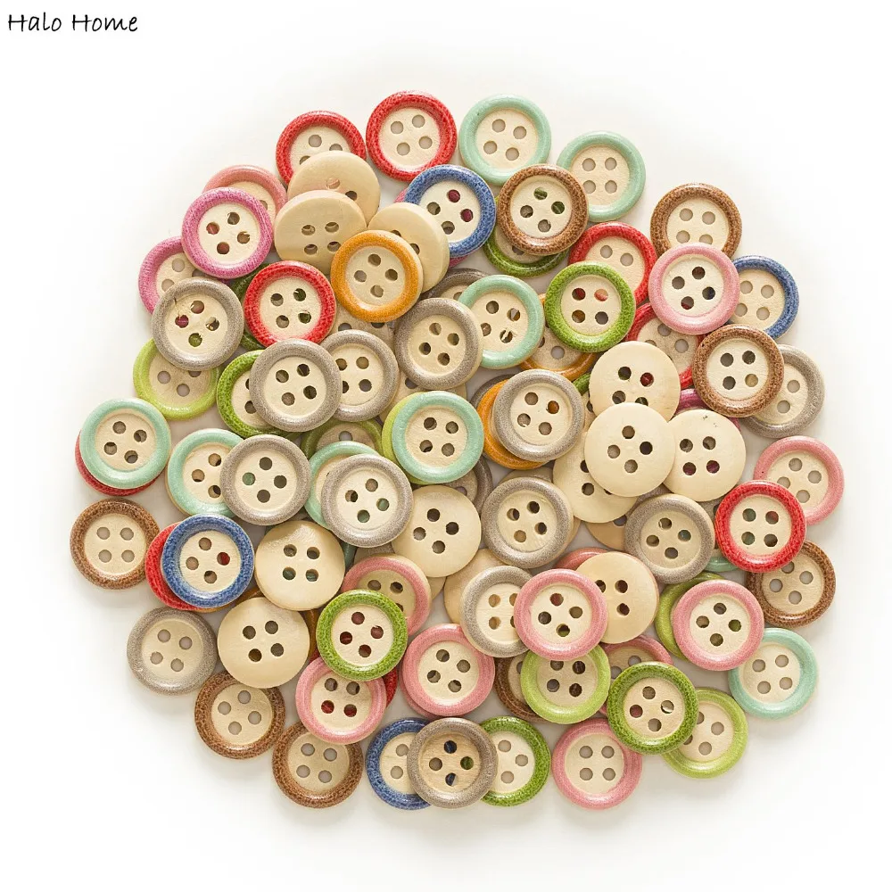 50pcs Multi-color optional 4 Hole Color Round Mixed Wood Buttons Clothing Decor Sewing Scrapbooking Home 15mm