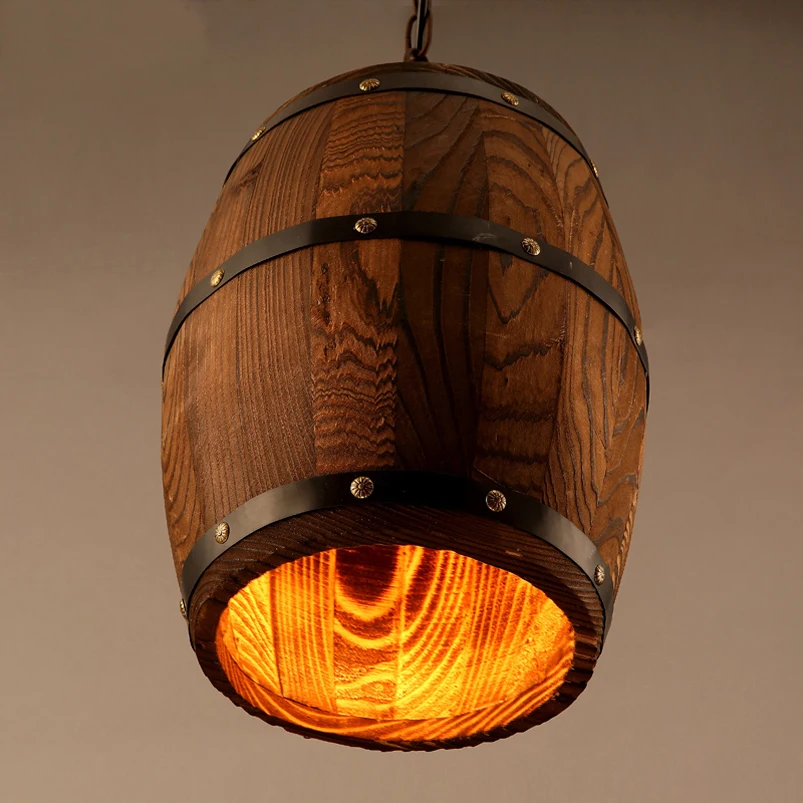Retro Loft Wood Cask Pendant Lamp Restaurant Warehouse Dining Room Wine Cellar Aisle Corridor Pub Cafe Chandelier Barrel Light
