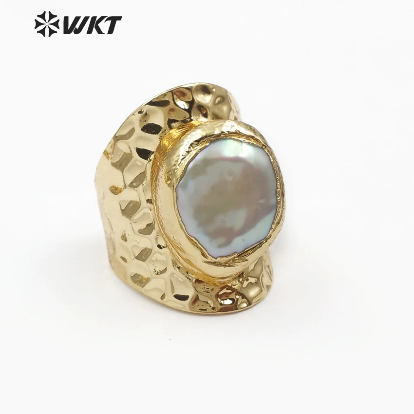 WT-R328 WKT Classic Vintage Bohemian Natural Pearl Ring with Gold Wide Shape Adjustable Women's Fine Jewelry Ring Jewelry