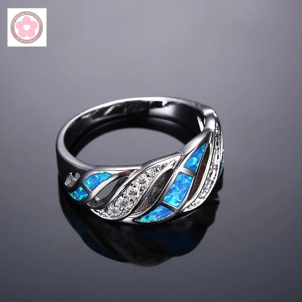 JLR-145 Blue Opal And White Zircon Fashion Jewelry For Women Cocktail Ring