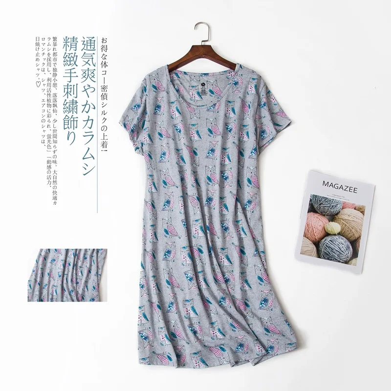 High Quality 3xl Summer Girls Casual Cartoon Nightgown Women Cotton Sleepshirts Female Short Sleeve O Collar Sleeping Dress