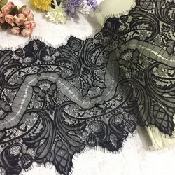 Exquisite Eyelash Lace Fabric, DIY Adornment Accessories, Off White and Black, 34cm Width, 3m per Lot