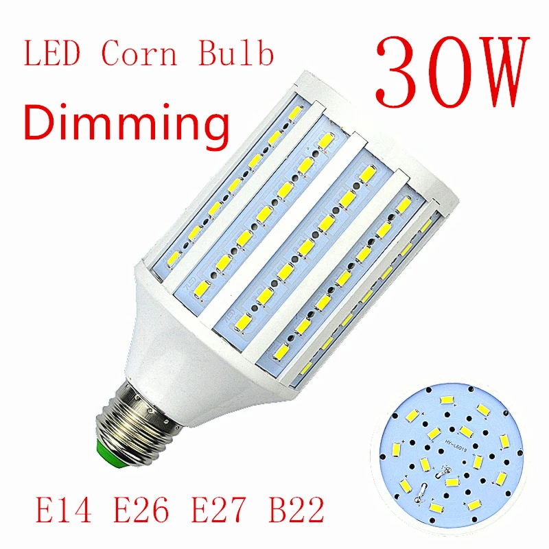 

Dimming Light Bulb B22 E26 E27 E14 SMD5730 30W 98Leds LED Lamp LED Bulb 85-265V/AC Corn Bulb High brightness Corn Light