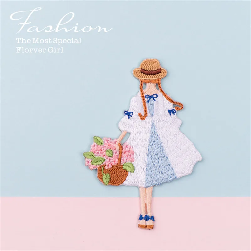 1PCS Special Flower Girl Embroidery Patch Iron On Patches For New Year Clothes With Glue Bag Phone Hat Dress Book DIY Sticker