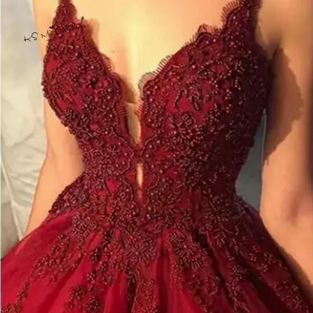 Vestidos de Fiestas 2019 مثير المرأة بورجوندي فساتين لحضور الحفلات الموسيقية الدانتيل الخرز مهرجان فستان الحفلات الرسمية مساء فساتين حفل خاص