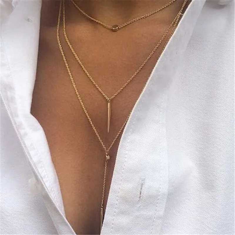 NK306 Sexy Long Tassel Minimalist Chain Necklaces & Pendants Multilayer Neck Coin Rivet Collares Body Boho Jewelry