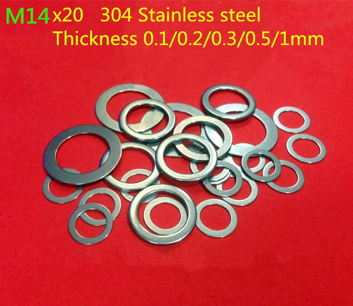 

100PCS M13 M14 flat Thin washer shim 0.1 0.2 0.3 0.5mm 304 Stainless Steel Ultra-thin Flat Washer Gasket Gap Adjustment washer