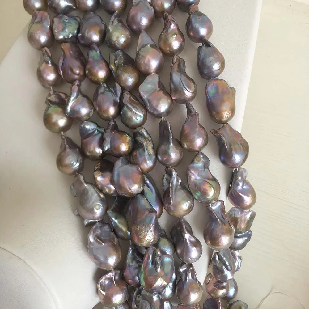 100% NATURE FRESHWATER Baroque PEARL NECKLACE-15-19 MM big PURPLE  pearl NECKLACE-IN Violet COLOR-49-120 CM