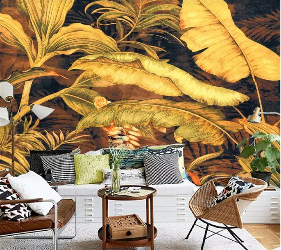 beibehang Custom wallpaper 3d Southeast Asian Style Banana Leaf Background TV Decorative Painting wallpaper 3d papel de parede