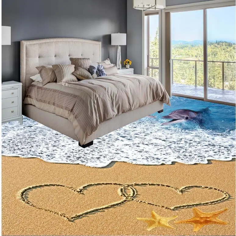 

non-slip waterproof self-adhesive PVC Wallpaper Waves 3D bathroom floor painting Custom Photo Floor 3D Wallpaper Modern Art