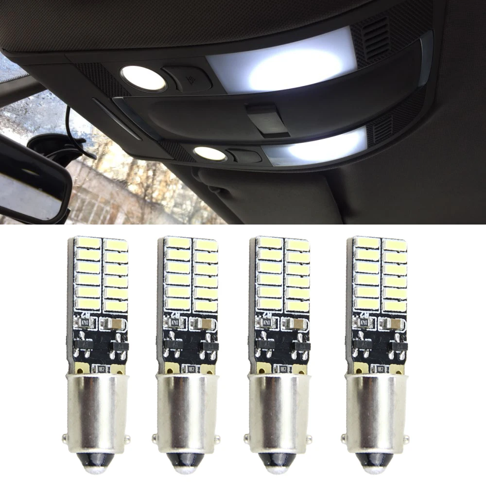 

4x No Error No Polarity Ba9s T4W 64111 Led Lamp 4.8W 4014 SMD 12V Car Instrument Parking Marker LED Lights Bulb White Canbus