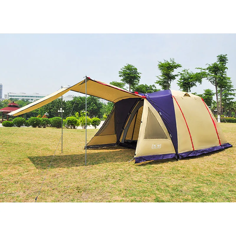 Outdoor 3-4 people Use Family Travel Big Tent Double Layer Waterproof Windproof Camping Tent Beach Sunscreen Tent