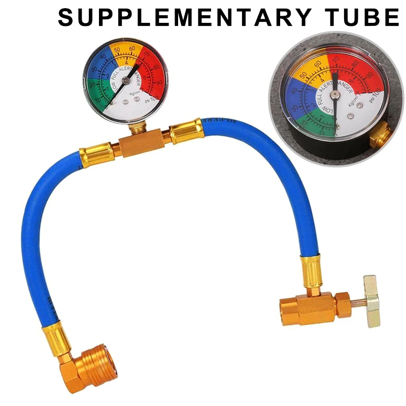 Car R134a Recharge Measuring Hose Can Tap with Gauge Durable A/C Refrigerant Charging Pipe