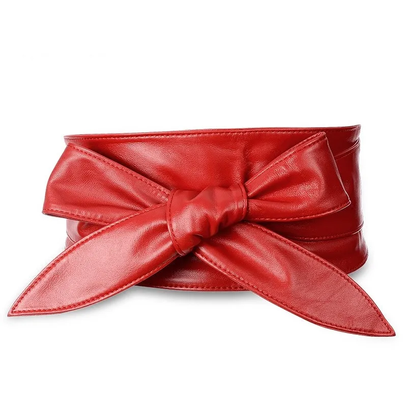 Free Shipping New Popular Long Black Soft Leather Cummerbands Bow Wide Waistband Hot Brand Belts Bowknot Cummerbund Dress Women