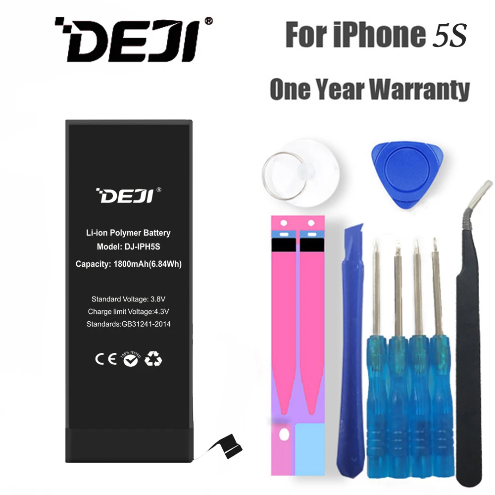 Deji-iphone 5s/5gs用のオリジナルのリチウムポリマーバッテリー,大容量,1800mah,交換用バッテリー,3.82v