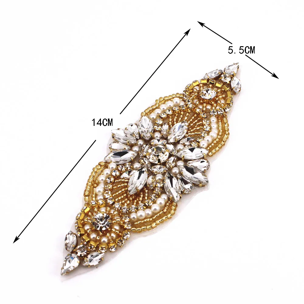 1 PCS Handmade Rose Gold Crystal Rhinestones Appliques Patch For DIY Bridal Gown Sash Accessory