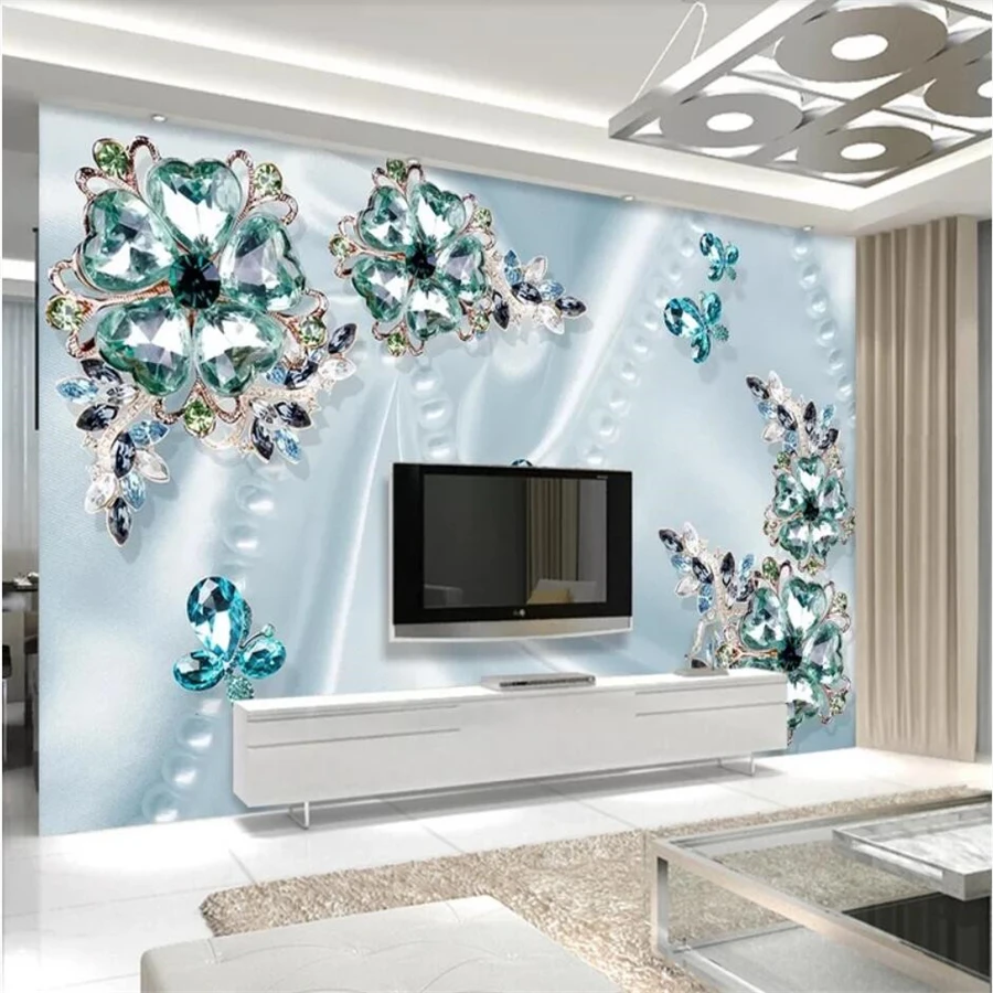 

Custom wallpaper 3d photo mural noble gorgeous green crystal flower 8d stereo TV background wall paper 9d wall papers home decor